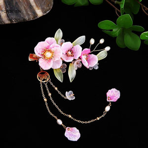 Pink Purple Flower Hairpins Side Clips for Women Girls Hanfu Dress