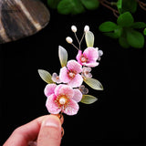 Pink Purple Flower Hairpins Side Clips for Women Girls Hanfu Dress