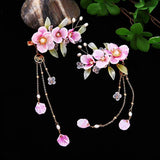 Pink Purple Flower Hairpins Side Clips for Women Girls Hanfu Dress