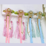 Pink/Blue Flower Hairpin Tassel Hair Clip Girl Headdress