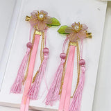 Pink/Blue Flower Hairpin Tassel Hair Clip Girl Headdress
