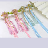 Pink/Blue Flower Hairpin Tassel Hair Clip Girl Headdress