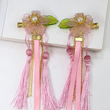 Pink/Blue Flower Hairpin Tassel Hair Clip Girl Headdress