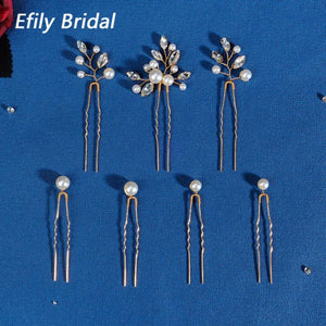Pearl Wedding Hairpins Set Bridal Hair Accessories Rhinestone Crystal Headpieces