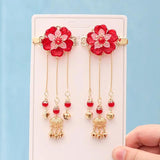 Chinese Hairpins Hanfu Dress Tassel Pendant Flower Hair Clips Headpieces