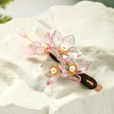Pink Flower Pearls Hairpins Headpieces Bride Noiva Bridal Wedding Hair Jewelry