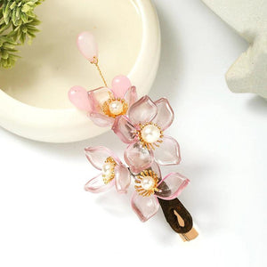 Pink Flower Pearls Hairpins Headpieces Bride Noiva Bridal Wedding Hair Jewelry