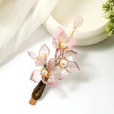 Pink Flower Pearls Hairpins Headpieces Bride Noiva Bridal Wedding Hair Jewelry
