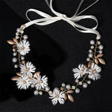 Efily Daisy Flower Headband Leaf Pearl Bridal Hairband Wedding Hair Accessories