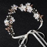 Efily Daisy Flower Headband Leaf Pearl Bridal Hairband Wedding Hair Accessories