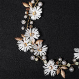 Efily Daisy Flower Headband Leaf Pearl Bridal Hairband Wedding Hair Accessories
