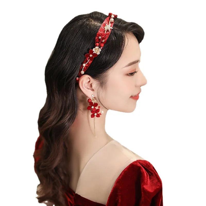 Pearl Hair Band & Earrings Set for Women Party