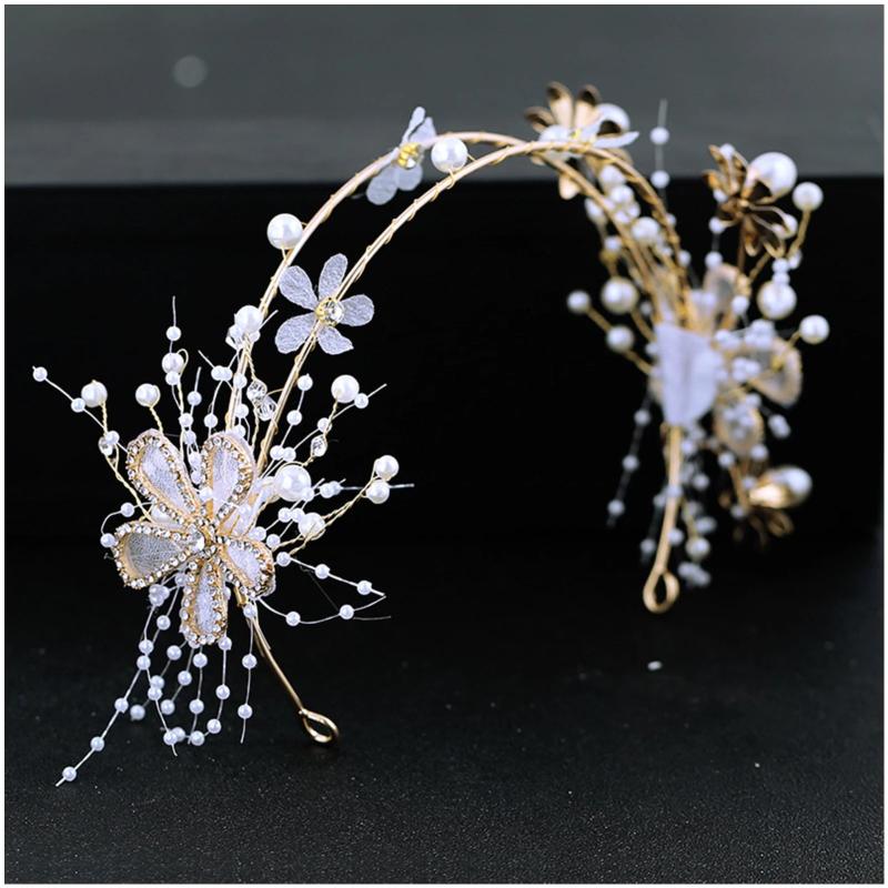 Flower Hair Hoop Sweet Pearl Tiaras for Bride Wedding Accessories