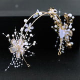 Flower Hair Hoop Sweet Pearl Tiaras for Bride Wedding Accessories