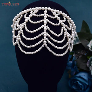 Pearls Hair Bands Accessories Bridal Crown Women Jewelry Tassel Hairwear