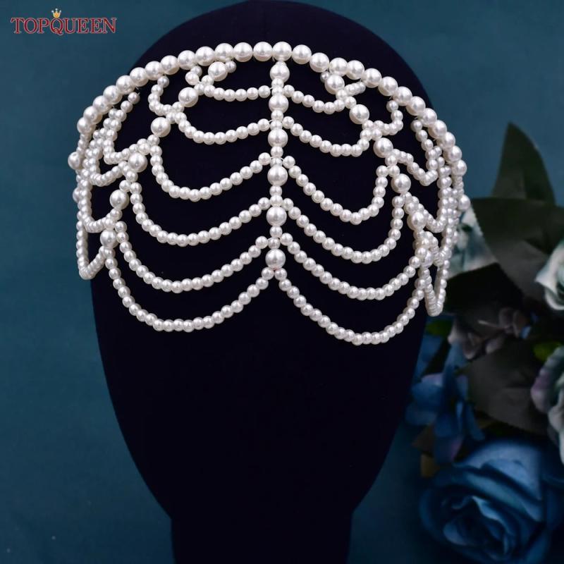Pearls Hair Bands Accessories Bridal Crown Women Jewelry Tassel Hairwear