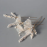 Fabric Floral Bridal Hair Pins Clips Pearls Wedding Hair Pieces
