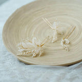 Fabric Floral Bridal Hair Pins Clips Pearls Wedding Hair Pieces