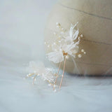 Fabric Floral Bridal Hair Pins Clips Pearls Wedding Hair Pieces