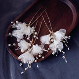 Fabric Floral Bridal Hair Pins Clips Pearls Wedding Hair Pieces