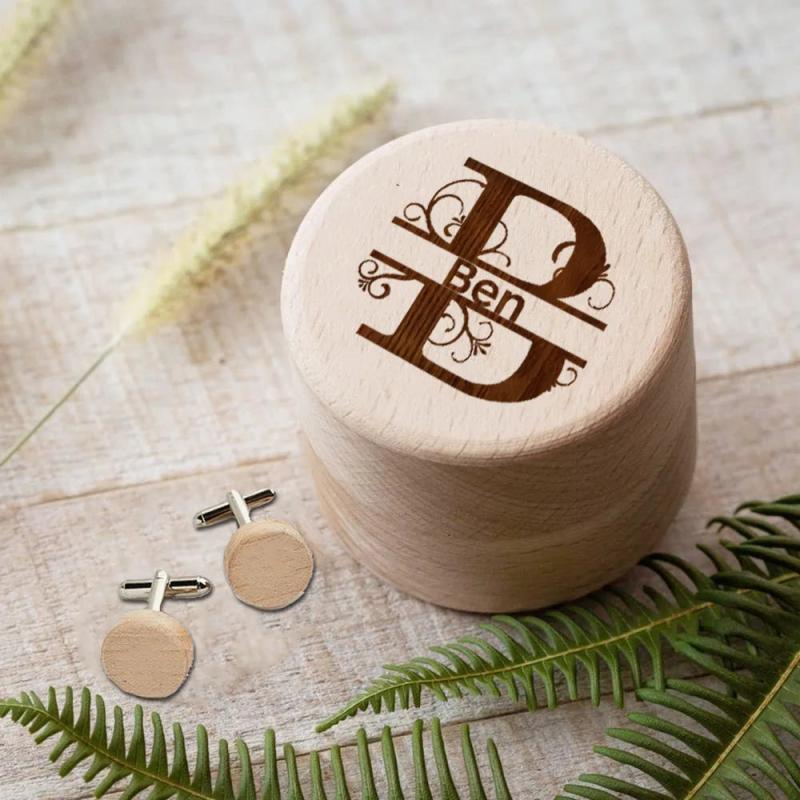 Wooden Cuff Links Box for Men - Engagement Cufflink Storage