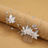 3PCS Rhinestone Beaded Flower Hair Combs For Women