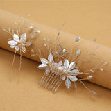 3PCS Rhinestone Beaded Flower Hair Combs For Women