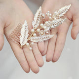 Pearl Bride Hair Comb Wedding Tiaras Leaves Hairpin Headpiece