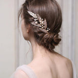 Pearl Bride Hair Comb Wedding Tiaras Leaves Hairpin Headpiece