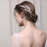 Pearl Bride Hair Comb Wedding Tiaras Leaves Hairpin Headpiece