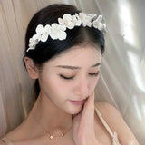 Porcelain Flower Crown Bridal Headpiece Tiara Fresh Water Pearl Wedding Hair Acc