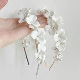 Porcelain Flower Crown Bridal Headpiece Tiara Fresh Water Pearl Wedding Hair Acc