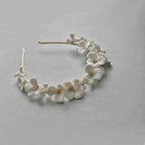 Porcelain Flower Crown Bridal Headpiece Tiara Fresh Water Pearl Wedding Hair Acc