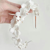 Porcelain Flower Crown Bridal Headpiece Tiara Fresh Water Pearl Wedding Hair Acc
