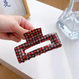 French Retro Mosaic Checkered Hair Claw Clip - Medium Size