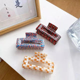 French Retro Mosaic Checkered Hair Claw Clip - Medium Size