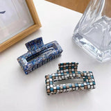 French Retro Mosaic Checkered Hair Claw Clip - Medium Size