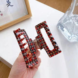 French Retro Mosaic Checkered Hair Claw Clip - Medium Size
