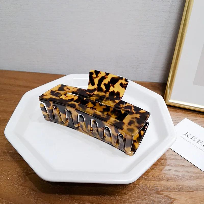 Geometric Hollow Square Leopard Hair Clip for Women Girls