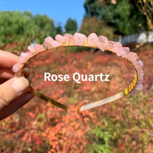 Natural Stone Crystal Hairbands for Women Rose Quartz Amethyst Aventurine Chakra