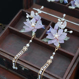 2pcs Magnolia Tassel Hair Clips Light Purple Hair Accessories