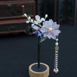 2pcs Magnolia Tassel Hair Clips Light Purple Hair Accessories