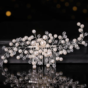 Flowers Pearl Hair Combs Silver Crystal Hairpins Bride Tiaras Bride Headpiece