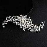 Flowers Pearl Hair Combs Silver Crystal Hairpins Bride Tiaras Bride Headpiece