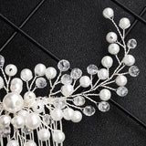 Flowers Pearl Hair Combs Silver Crystal Hairpins Bride Tiaras Bride Headpiece