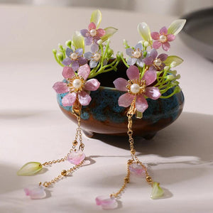 2pcs Tassel Hair Clips Flower Pearl Chinese Hanfu Hair Accessories Vintage
