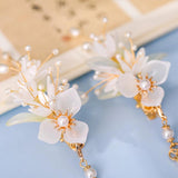 2pcs Tassel Hair Clips Flower Pearl Chinese Hanfu Hair Accessories Vintage
