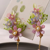 2pcs Tassel Hair Clips Flower Pearl Chinese Hanfu Hair Accessories Vintage