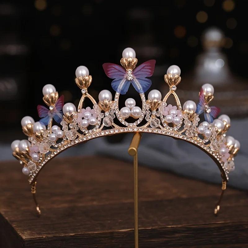 Baroque Pearl Rhinestone Crown Tiara Wedding Hair Accessories