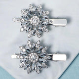 Silver Rhinestone Flower Hair Clips Women Hairpins